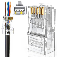 Conectores Modulares Transparentes RJ45 Cat5e Cat6 Cat6a, Conector de Red LAN, Conector de Cable Ethernet, 8P8C UTP, Macho Chapado en Oro, Plástico