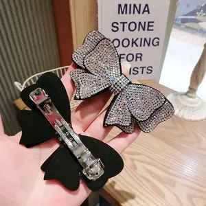 Pearl Rhinestone Big Bow Clip Headgear Hairpin Female Korean 2022 New Hot-selling Ponytail Spring Hair Clip Shinny Barrette