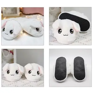 Cartoon Tiktok Fashion Winter Home Cute Faux Rabbit Fur Ears Movable Women's Plush Slippers