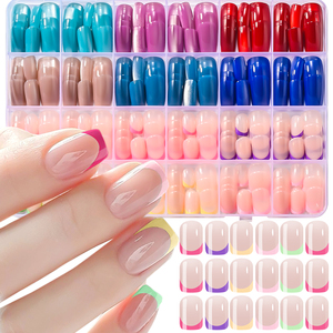 288 <span class=keywords><strong>faux</strong></span> ongles à presser, rouge et bleu, effet œil de chat, forme cercueil moyenne, style français coloré, courts, ronds, carrés, brillants et pailletés - Product Image 6