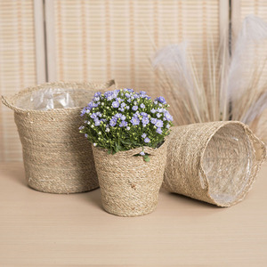 Nordic Seaweed Rope Woven Flower <b>Pot</b> Eco-Friendly Desktop Planter For Flower Green Plant Manual Weaving XH24-015 - Product Image 1