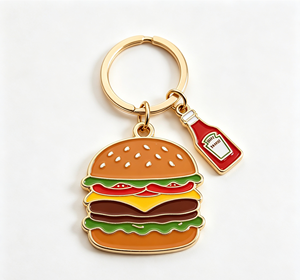 Porte-clés en métal émaillé personnalisé en forme de burger, en alliage de zinc, souvenir alimentaire, pendentif pour cadeau promotionnel - Product Image 3