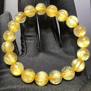12mm Naturel Fait Maison Jaune Perle Spirituelle Or Rutile Cristal Quartz Bracelet pour les femmes Bracelet en cristal d'eau naturelle
