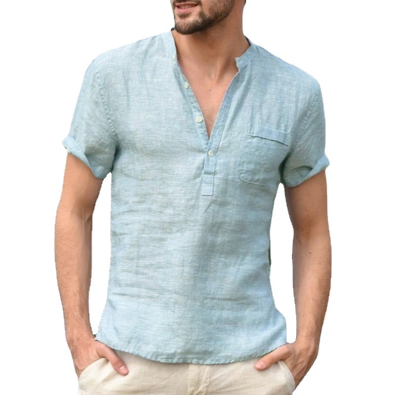 Moda Hombre Primavera Y Verano Casual Manga Corta Botones Color Sólido