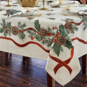 Sang Trọng Cổ Điển <span class=keywords><strong>Xmas</strong></span> In Hình Chữ Nhật Khăn Trải Bàn Handmade Hiện Đại Lá Không Thấm Nước <span class=keywords><strong>Polyester</strong></span> Thân Thiện Với Môi Cho Đảng Nhà Sử Dụng - Product Image 3