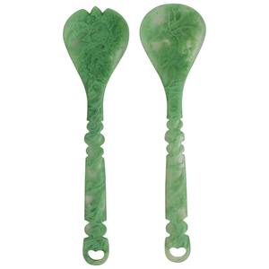 Juego de utensilios para servir ensalada de resina estilo americano, juego de cucharas para ensalada de resina verde bosque, vajilla de resina hecha a mano, cuchara para servir de resina. - Product Image 4