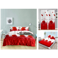 Drap de lit personnalisé 100% polyester imprimé coeur motifs d'amour ensemble de literie de chambre à coucher rideau assorti