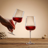 Set Gelas Anggur Kristal Bulat Bergaris Modern Vintage, Tiupan Tangan, untuk Anggur Merah, Sampanye, Hotel, Restoran, Bar, Grosir