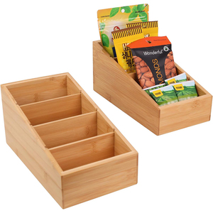 Organizzatore Contenitore Dispensa in Bambù Ecologico a 4 Scomparti, Forma Rettangolare con Coperchio, Divisori Rimovibili, <span class=keywords><strong>per</strong></span> Snack, Bustine di Spezie, Resistente - Product Image 1