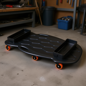 Carretilla Ergonómica de Plástico HDPE con Bandejas Dobles para Herramientas y Ruedas Naranjas para Reparación Automotriz - Product Image 2