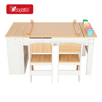 Table et chaises multifonctionnelles en bois pour enfants avec bacs de rangement, plateau réversible et organiseurs colorés W08G516