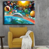 Peinture Diamant Ever Moment Broderie Planète Colorée Complète en Résine Carrée Décoration Murale Strass Cristal ASF2257