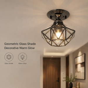 Modern Geometric Flush Mount <b>Ceiling</b> <b>Light</b> Iron Glass Shade E27 Warm White For Indoor Bedroom Living Room Hallway - Product Image 2