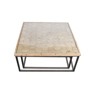 De gran tamaño Industrial de muebles cuadrados de <span class=keywords><strong>madera</strong></span> rústico Metal mesa de café con tapa de cristal - Product Image 2