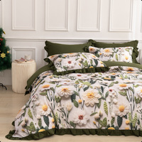 Parure de lit trois pièces personnalisable en fibres synthétiques, motif floral imprimé numériquement, bordure à volants, pour le commerce transfrontalier/AliExpress