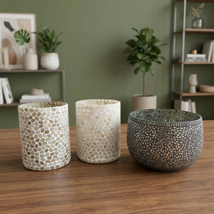 Porte-bougie en verre incrusté de nacre, mosaïque, lanterne décorative pour salon, décoration intérieure - Product Image 3