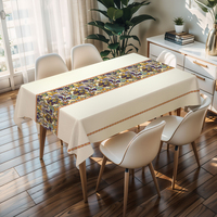 Nappe carrée imperméable en PVC style naturel RNPT Cream Flowers pour cuisine, table basse et fêtes