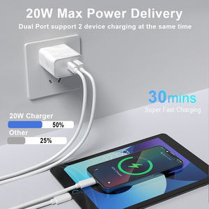 מטען מהיר TKT עם שני חיבורי USB Type-C ו-USB-A, PD 3.0 20W, לטלפון ולמחשב נייד, מתאם מתח נייד עם תקע קיר - Product Image 2