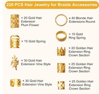 Nouvel ensemble de 220 bijoux pour cheveux en or et argent, anneaux pour tresses, perles pour dreadlocks, accessoires pour tresses