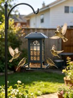 Mangeoire à oiseaux suspendue en métal rouge Oniya en forme de maison, pour jardin extérieur, mangeoire à graines pour oiseaux sauvages, station d'alimentation décorative pour cour arrière
