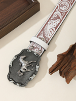 Ceinture ajustable en cuir de vachette pour homme, style western américain, avec boucle serpent gravée - Accessoire de mode pour le travail