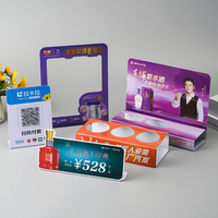 Support d'affichage de comptoir en PVC imprimé sur mesure pour code QR, étiquette de prix, cosmétiques, boissons, promotion POS, publicité, présentoir