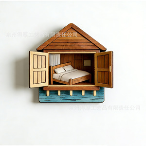 Imanes de Refrigerador con Diseño de Isla de Madera, Diseño 3D de Casa de Árbol de Coco, Recuerdos Creativos de Madera, Estilo Costero - Product Image 2