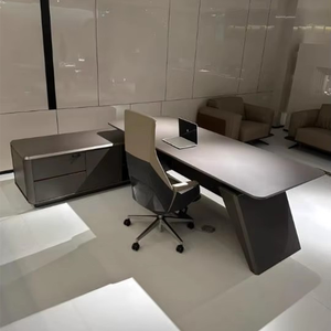 Bureau de direction de luxe moderne avec éclairage LED, mobilier de bureau de patron, table de bureau commerciale avec armoire - Product Image 4