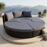 Outdoor-Sofa-Set Modulares PE-Rattan Rundes Tagesbett mit Blaugrauen Kissen Patio-Rattan Outdoor-Sofa-Set