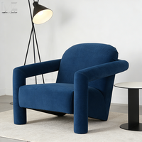 Fauteuil individuel moderne en velours bleu pour salon, style nordique de luxe, avec accent bouclé, pour salon