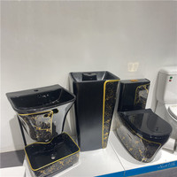 WC monobloc de luxe en céramique or et noir, cuvette de toilette au sol, ensemble WC en céramique