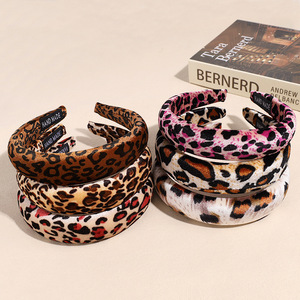 Vintage <b>Leopard</b> Print Custom Logo Soft Velvet Sponge Hair Band for Women Retro Elastic Wide Fabric <b>Headband</b> - Product Image 6