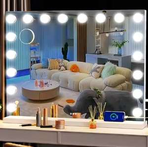 Luxueux miroir de chambre à coucher moderne 12 ampoules Infinity lumière LED <span class=keywords><strong>coiffeuse</strong></span> en verre de vanité avec miroir hollywoodien - Product Image 1