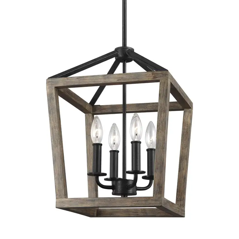 Rustic Chandelier Light with Oak Wood and Iron Finish Farmhouse Lighting Fixtures for Indoor