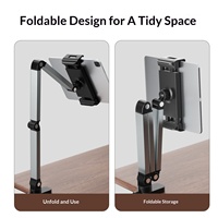 Support de tablette pliable et rotatif en alliage d'aluminium pour diffusion en direct, réglable en hauteur, pour lit, téléphone/tablette