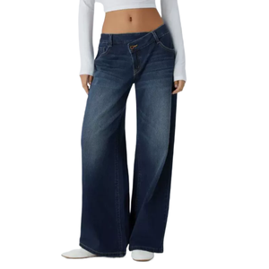 Jeans à jambe droite taille haute pour femmes à la mode transfrontalière conception ample <span class=keywords><strong>avec</strong></span> marque de taille - Product Image 3
