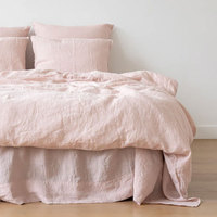 Parure de lit quatre pièces en coton/polyester 100 % couleur unie, vente en gros, style lin français naturel, housse de couette 400TC