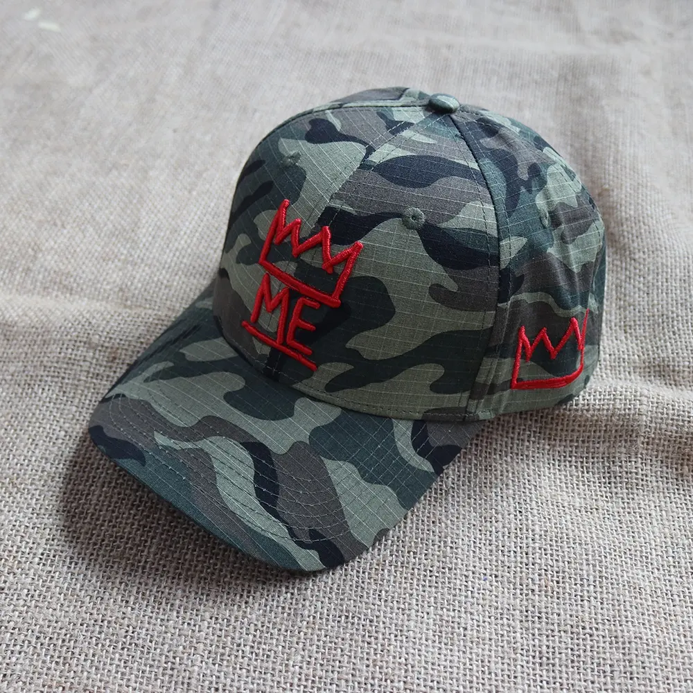 2024 OEM jual panas 6 Panel dewasa kualitas tinggi katun Camo bordir logo topi baseball