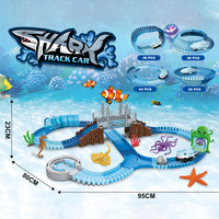 Samtoycn 183 pièces Ensemble de jeu éducatif STEM sur le thème de l'océan Piste de course flexible Jouet électrique pour enfants Piste de course de requin Voiture pour cadeau