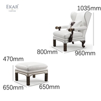 Fauteuil lounge EKAR Chateau Lafite &amp;   Ottoman |   Ensemble en velours capitonné classique français