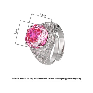 Fashion Jewelry Eco-friendly Copper Rose Cut 12mm Pink Zircon Unique Style Diamond <b>Adjustable</b> Band <b>Ring</b> for Statements - Product Image 2