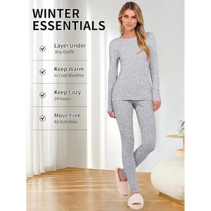 Thermal Underwear For Women Long Johns Fleece Lined <b>Base</b> <b>Layer</b> Pajama Set Cold Weather Top Bottom Winter Clothing - Product Image 3