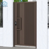 Porte d'entrée blindée à feuille unique, sculptée à l'extérieur, avec poignée bicolore, pour résidence moderne auto-construite