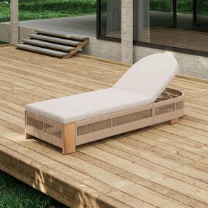 Chaise longue réglable en bois d'acacia avec coussin de dossier pour piscine, parc, plage et cour - Product Image 1