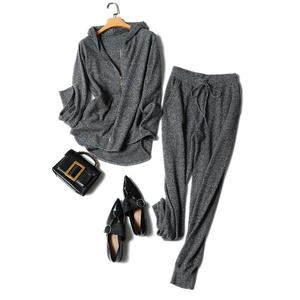 Completo Sportivo da Donna in Cashmere di Alta Qualità: <span class=keywords><strong>Cardigan</strong></span> con Cappuccio e Zip, <span class=keywords><strong>Top</strong></span> Casual con Cintura e Pantaloni con Tasche - Product Image 3