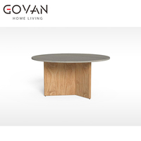 Table de salle à manger ronde en teck de luxe moderne pour l'extérieur avec finition résistante aux intempéries pour hôtel, patio, restaurant, jardin