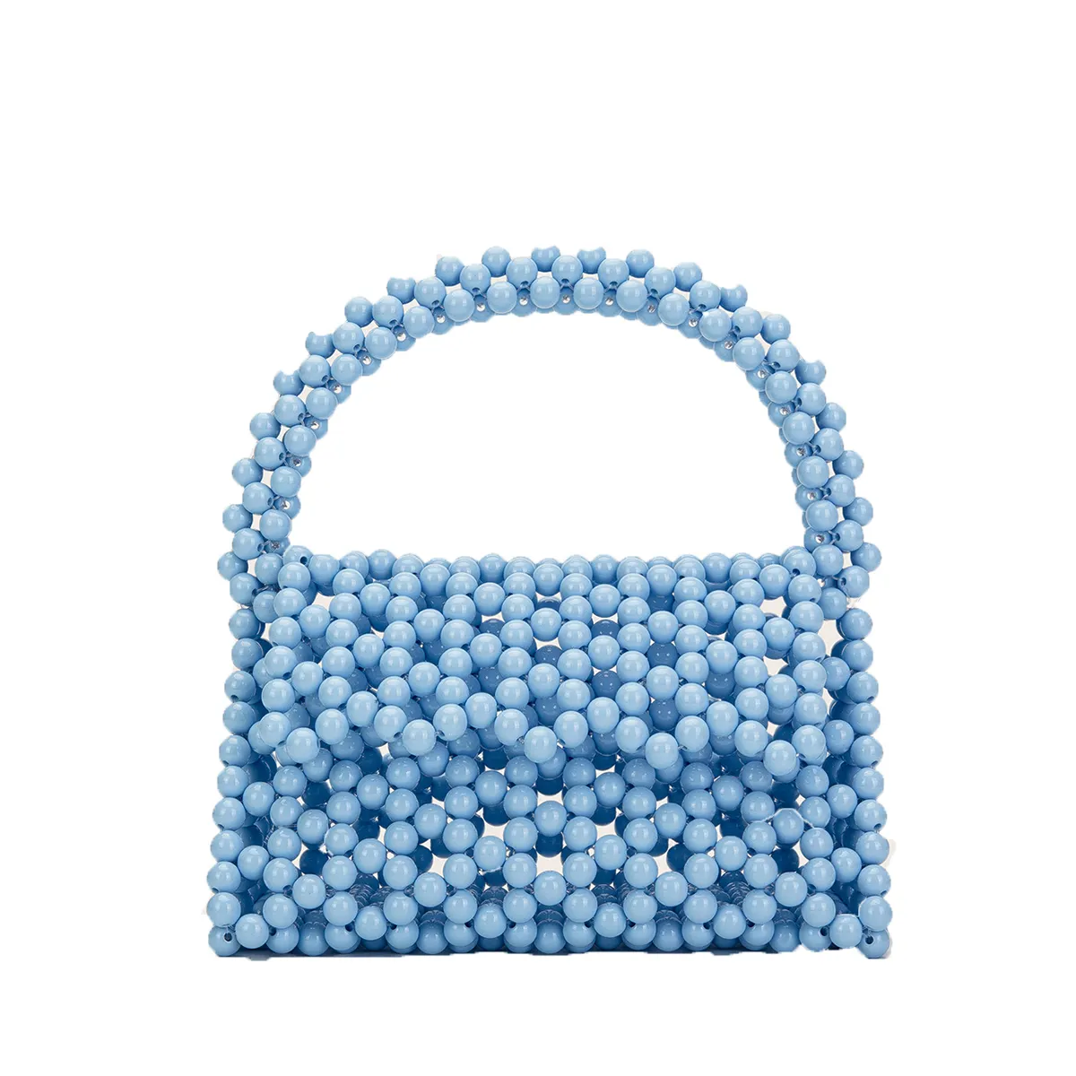 New ladies handbag handmade beaded hollow triangle bag blue acrylic hand hold three-dimensional fashion simple female bag