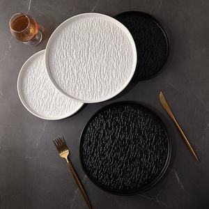 Platos de Porcelana con Textura de <span class=keywords><strong>Roca</strong></span> Nórdica, Platos de Restaurante de 8, 9 y 10 Pulgadas, Platos Redondos de Cerámica de <span class=keywords><strong>Gres</strong></span> Blanco y Negro - Product Image 6