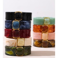 JINYOU 7591 Bracelet tendance vintage en acrylique imperméable, plaqué or 18 carats, ajustable, style chunky, bijoux