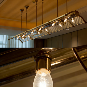 Lustre linéaire moderne de luxe, <span class=keywords><strong>suspension</strong></span> en verre côtelé, <span class=keywords><strong>luminaire</strong></span> personnalisé en laiton pour salle de conférence d'hôtel, idéal pour les projets - Product Image 5